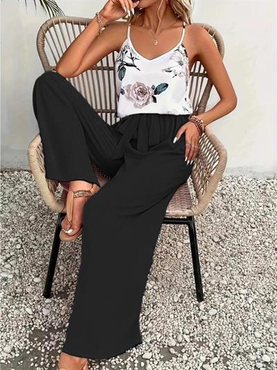 Kadın Ip Askılı V Yakalı Süprem Bluz Ve Aerobin Pantolon Ikili Takım