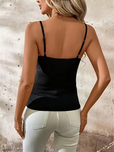 Kadın Ip Askılı önden çapraz Detaylı Ithal Krep Bluz