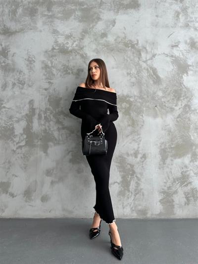 Kadın Ispanyol Kolu Madonna Yaka Triko Midi Boy Elbise