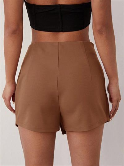 Kadın Kahverengi Krep Kumaş Mini Etek