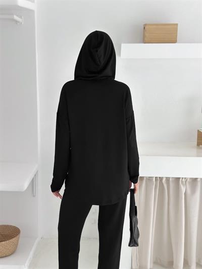 Kadın Kapşunlu Ve Atlet Detaylı Tunik Yüksek Bel Pantolunlu ıkılı Takım