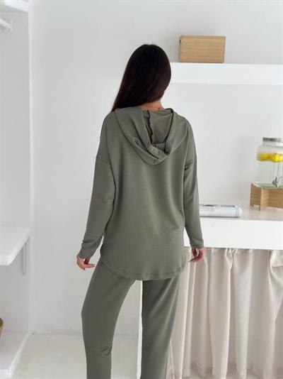Kadın Kapşunlu Ve Atlet Detaylı Tunik Yüksek Bel Pantolunlu ıkılı Takım