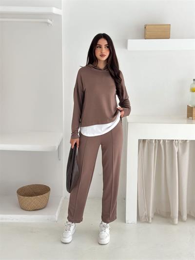 Kadın Kapşunlu Ve Atlet Detaylı Tunik Yüksek Bel Pantolunlu ıkılı Takım