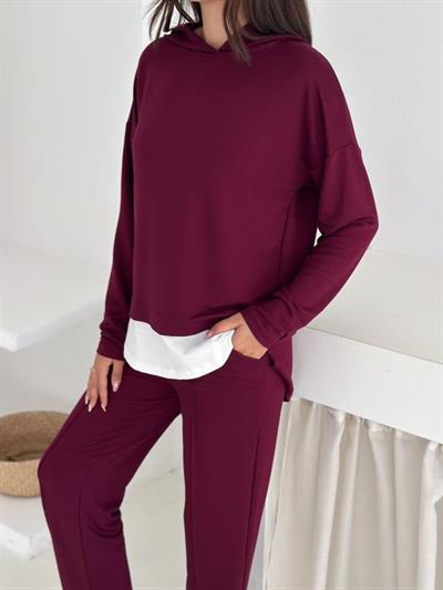 Kadın Kapşunlu Ve Atlet Detaylı Tunik Yüksek Bel Pantolunlu ıkılı Takım