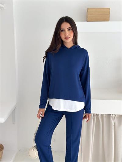 Kadın Kapşunlu Ve Atlet Detaylı Tunik Yüksek Bel Pantolunlu ıkılı Takım