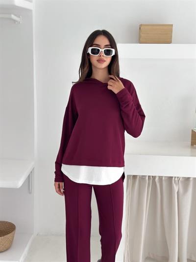 Kadın Kapşunlu Ve Atlet Detaylı Tunik Yüksek Bel Pantolunlu ıkılı Takım