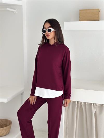 Kadın Kapşunlu Ve Atlet Detaylı Tunik Yüksek Bel Pantolunlu ıkılı Takım