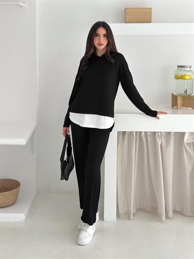 Kadın Kapşunlu Ve Atlet Detaylı Tunik Yüksek Bel Pantolunlu ıkılı Takım