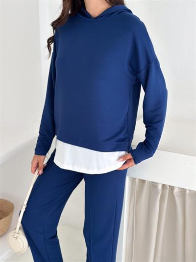 Kadın Kapşunlu Ve Atlet Detaylı Tunik Yüksek Bel Pantolunlu ıkılı Takım