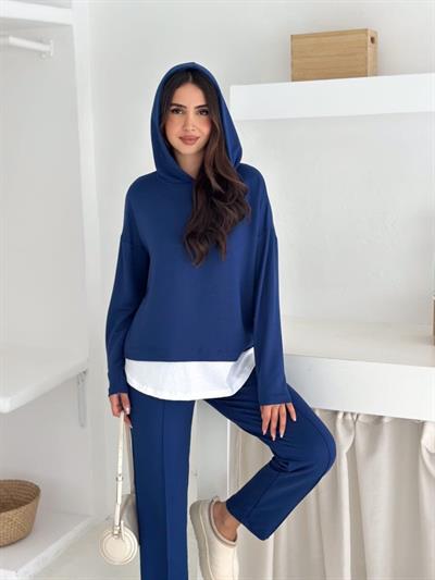 Kadın Kapşunlu Ve Atlet Detaylı Tunik Yüksek Bel Pantolunlu ıkılı Takım