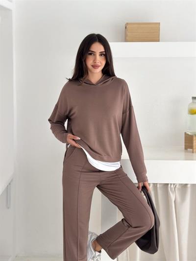 Kadın Kapşunlu Ve Atlet Detaylı Tunik Yüksek Bel Pantolunlu ıkılı Takım