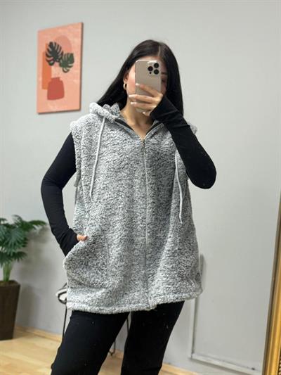 Kadın Kapüşon Ve Fermuar Detay Welsoft Kolsuz Yelek