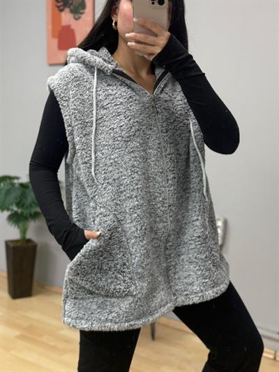Kadın Kapüşon Ve Fermuar Detay Welsoft Kolsuz Yelek