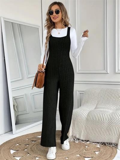 Kadın Kare Yaka Kalın Askılı Bol Paça Kaşkorse Tulum