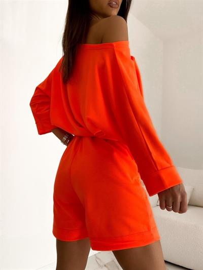 Kadın Kayık Yaka Oversize Asimetrik Bluz Ve şort Iki Iplik Takım