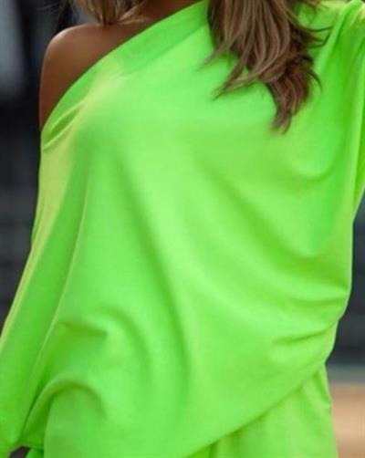 Kadın Kayık Yaka Salaş Iki Iplik Bluz Ve şort Ikili Takım