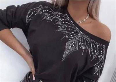 Kadın Kayık Yaka Scuba Dalgıc Kumaş Fırsat ürün Taşlı Bluz