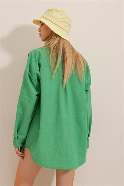 Kadın Keten Kumaş Oversize Gömlek