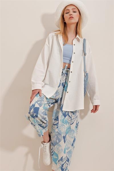 Kadın Keten Kumaş Oversize Gömlek