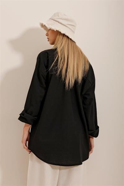 Kadın Keten Kumaş Oversize Gömlek