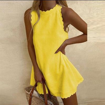 Kadın Keten Kumaş Sıfır Kol Mini Boy Elbise