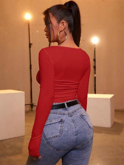 Kadın Kırmızı Kaşkorse Kumaş Bluz