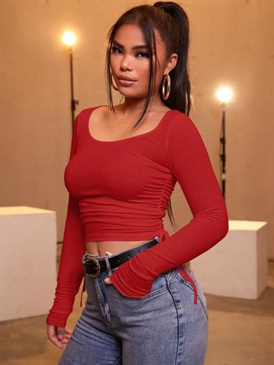 Kadın Kırmızı Kaşkorse Kumaş Bluz