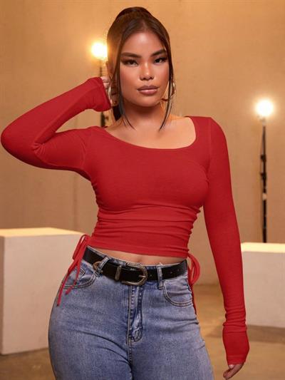 Kadın Kırmızı Kaşkorse Kumaş Bluz