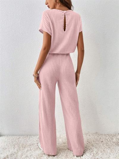 Kadın Kısa Kollu Beli Lastikli Kalın Fitilli Kaşkorse Salaş Tulum