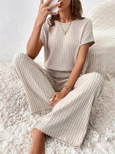 Kadın Kısa Kollu Beli Lastikli Kalın Fitilli Kaşkorse Salaş Tulum