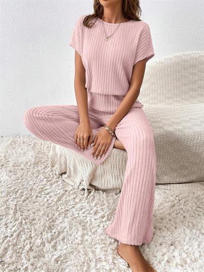 Kadın Kısa Kollu Beli Lastikli Kalın Fitilli Kaşkorse Salaş Tulum