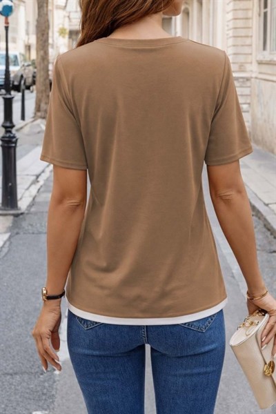 Kadın Kısa Kollu Bisiklet Yaka Viskon Bluz