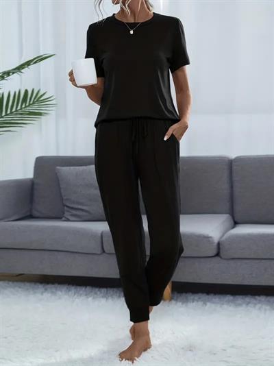 Kadın Kısa Kollu Bisiklet Yaka Viskon Ikili Takım