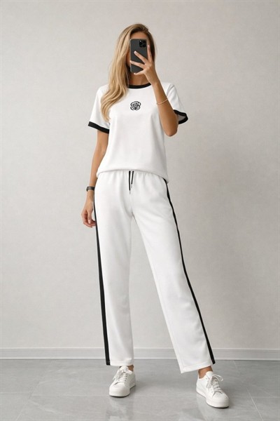Kadın Kısa Kollu Bisiklet Yaka Viskon Iki Iplik Bluz Ve Pantolon Ikili Takım