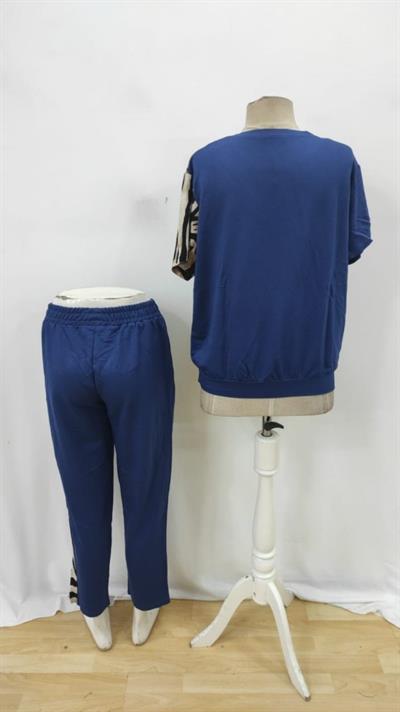 Kadın Kısa Kollu Bisiklet Yaka Zebra Desen Bluz Ve Pantolon Ikili Takım