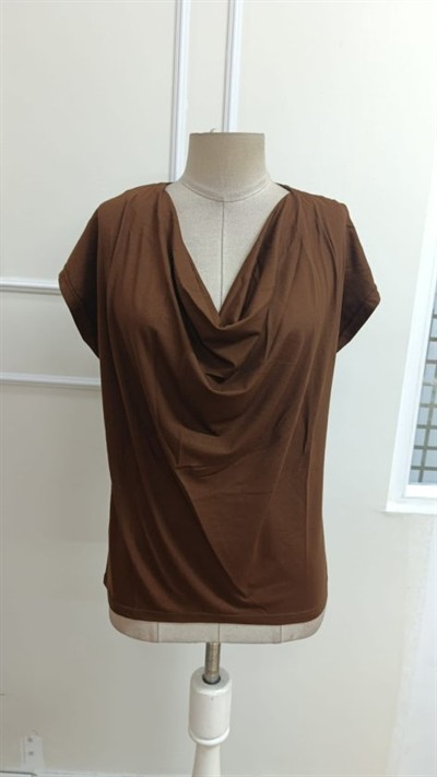 Kadın Kısa Kollu Degaje Yakalı Viskon Bluz