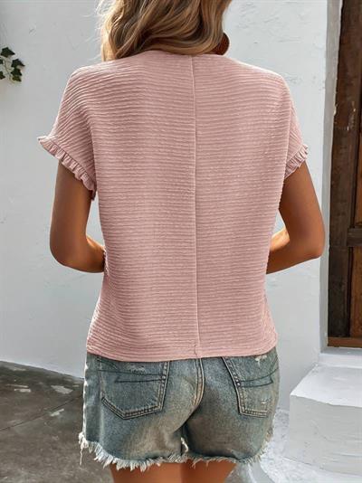 Kadın Kısa Kollu Fırfır Detay Bisiklet Yaka Bürümcük Bluz