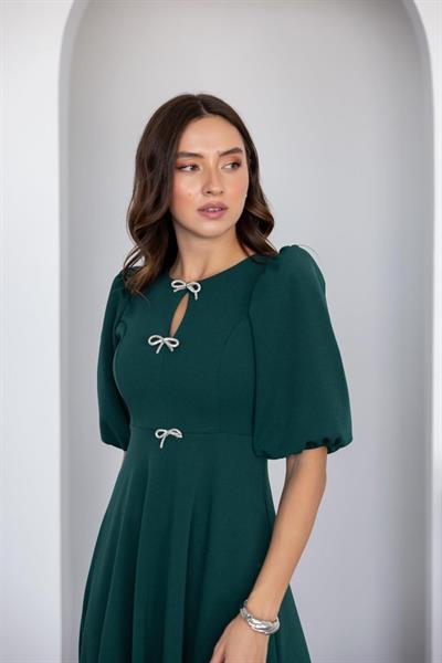 Kadın Kısa Kollu Fiyonk Detay Midi Boy Elbise