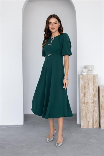 Kadın Kısa Kollu Fiyonk Detay Midi Boy Elbise