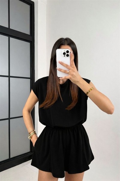 Kadın Kısa Kollu Hafif Sırt Dekolteli Modal şort Tulum