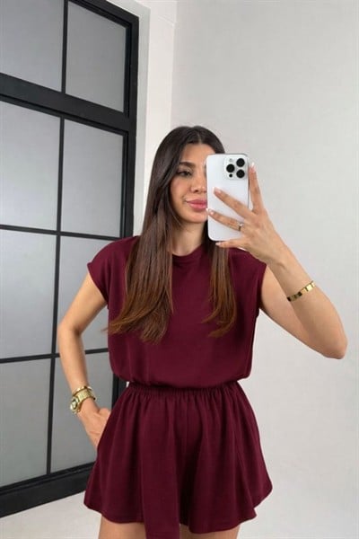 Kadın Kısa Kollu Hafif Sırt Dekolteli Modal şort Tulum