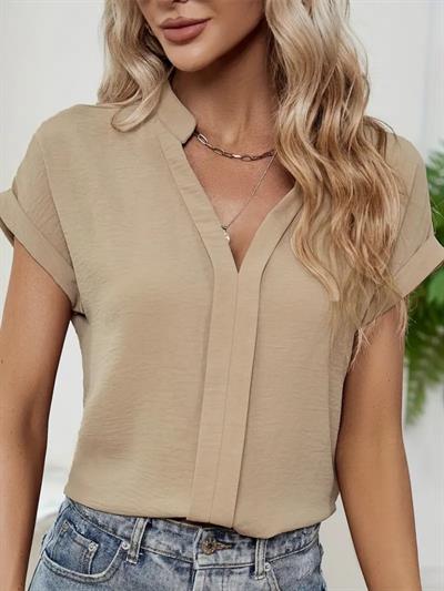 Kadın Kısa Kollu Hakim V Yaka Aerobin Bluz