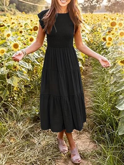 Kadın Kısa Kollu Kolları Volanlı Gipeli Aerobin Elbise