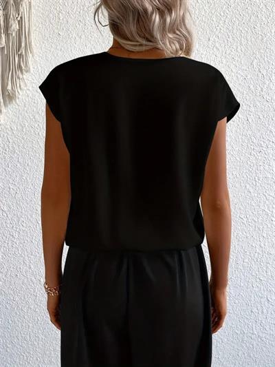 Kadın Kısa Kollu Kruvaze Yaka Yerli Krep Bluz