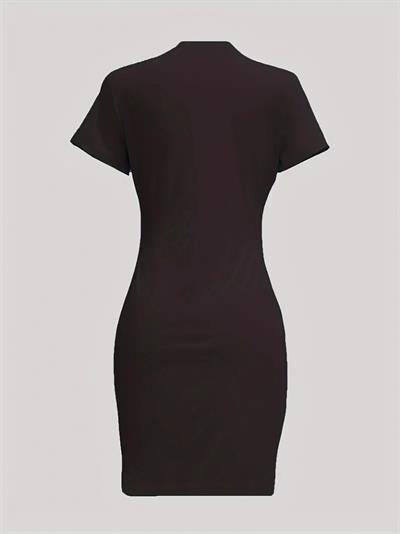 Kadın Kısa Kollu Queen Baskı Iki Iplik Mini Elbise