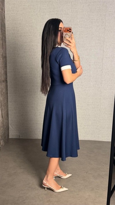 Kadın Kısa Kollu Ribana Ve Fermuar Detay Midi Boy Elbise