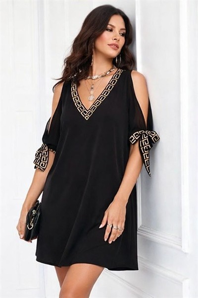 Kadın Kısa Kollu V Yakalı Kısa Sandy Elbise