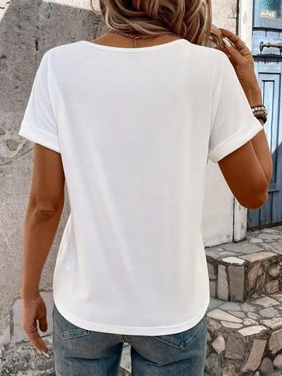 Kadın Kısa Kollu V Yakalı şerit Detaylı Viskon Bluz