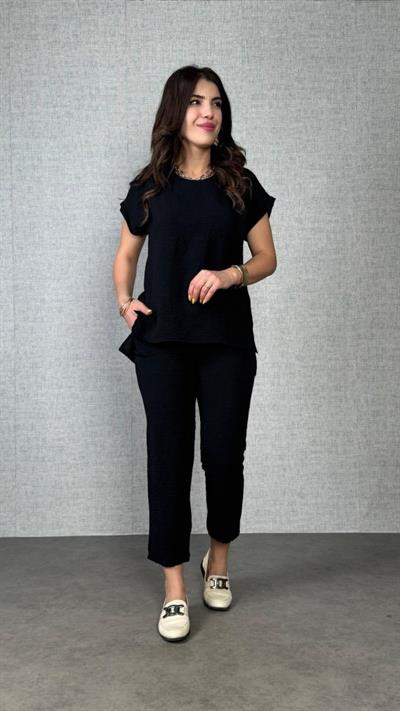 Kadın Kısa Kollu Yuvarlak Yaka Aerobin Bluz Ve Pantolon Ikili Takım