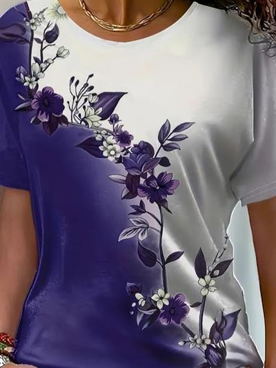Kadın Kısa Kollu çiçek Desenli Süprem Bluz